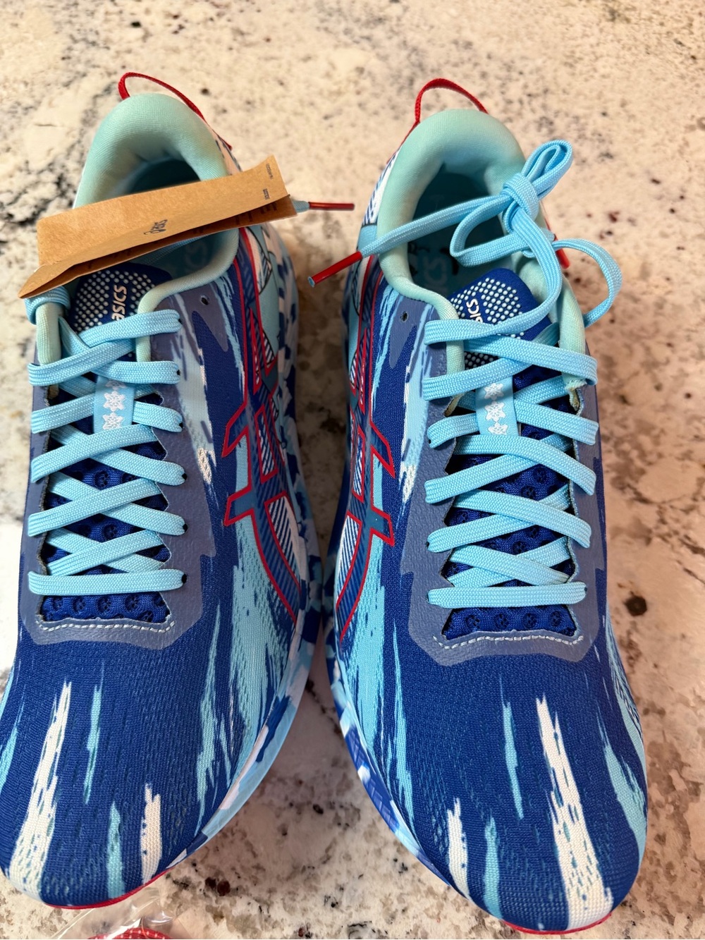 Asics Women's Blue Light Blue Red Athletic Running Shoes - Picture 2 of 8